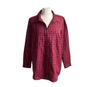 BLAIR Buffalo Plaid Button Down Shirt Womens Sz Medium Red Black Grunge Campcore